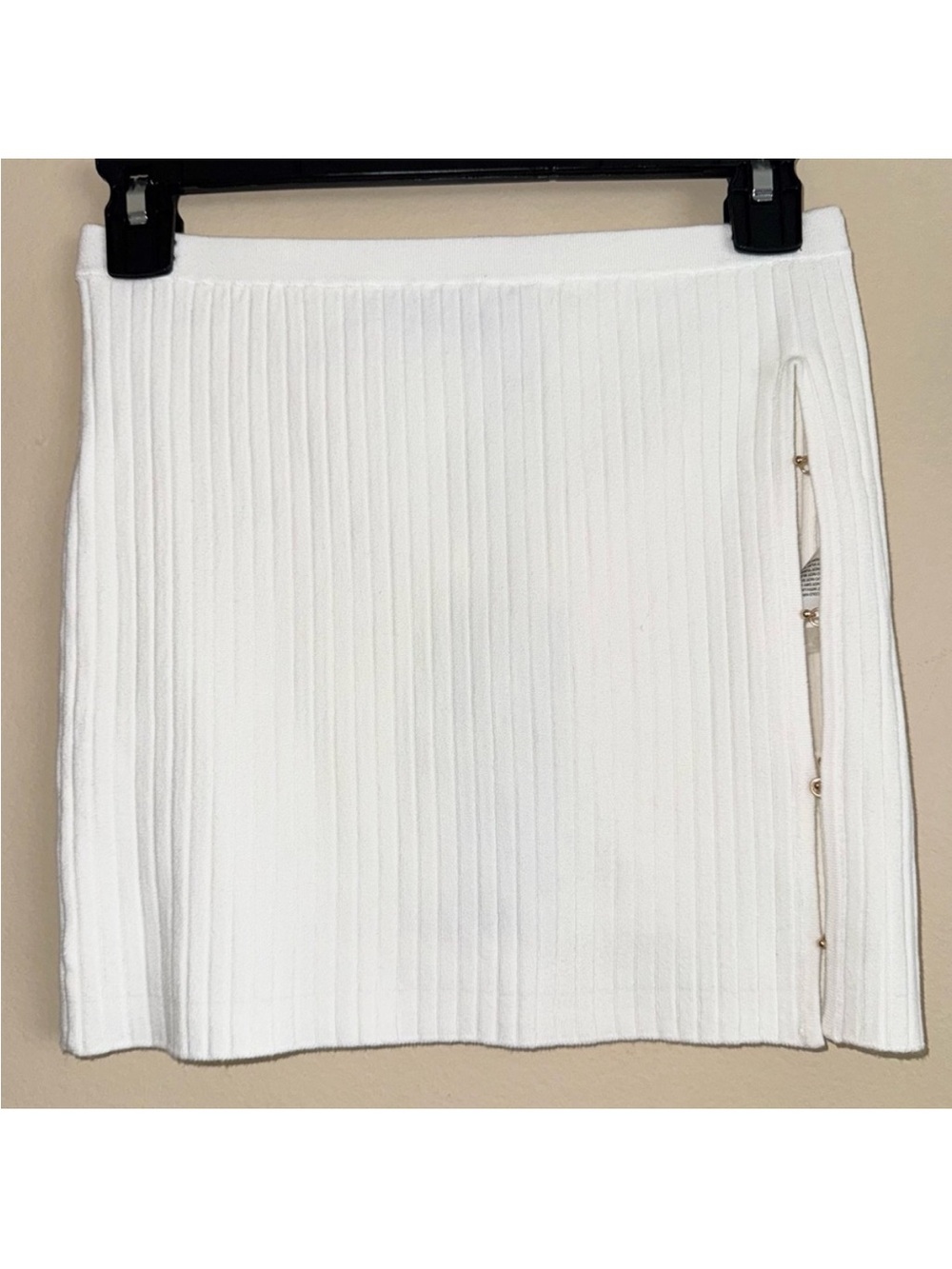 White Fox White Ribbed Cutout Gold Clasp Mini Skirt Size S NWT!